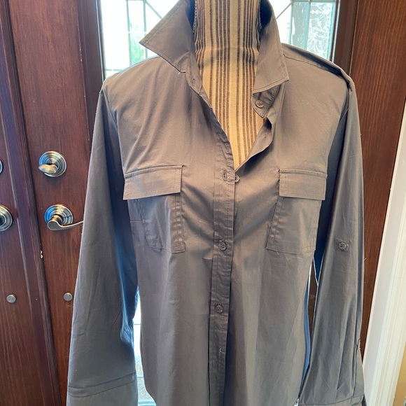 Spense long sleeve button down grey shirt with roll up button sleeve - Picture 1 of 9